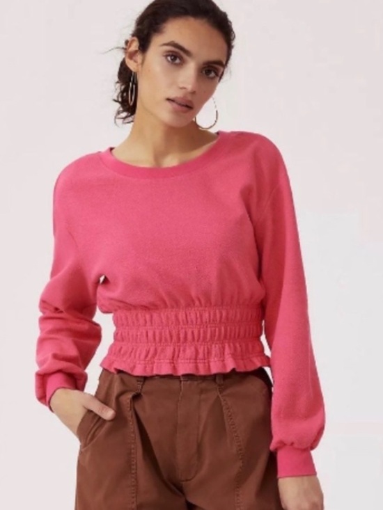 Maeve Tops - MAEVE by Anthropologie Smocked Boat Neck Jumper Top Hot Pink Size Small